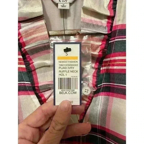 Crown & Ivy Womens Plaid Satin‎ Ruffle V-neck Blouse Top Small Multi Colored NWT - Picture 9 of 10